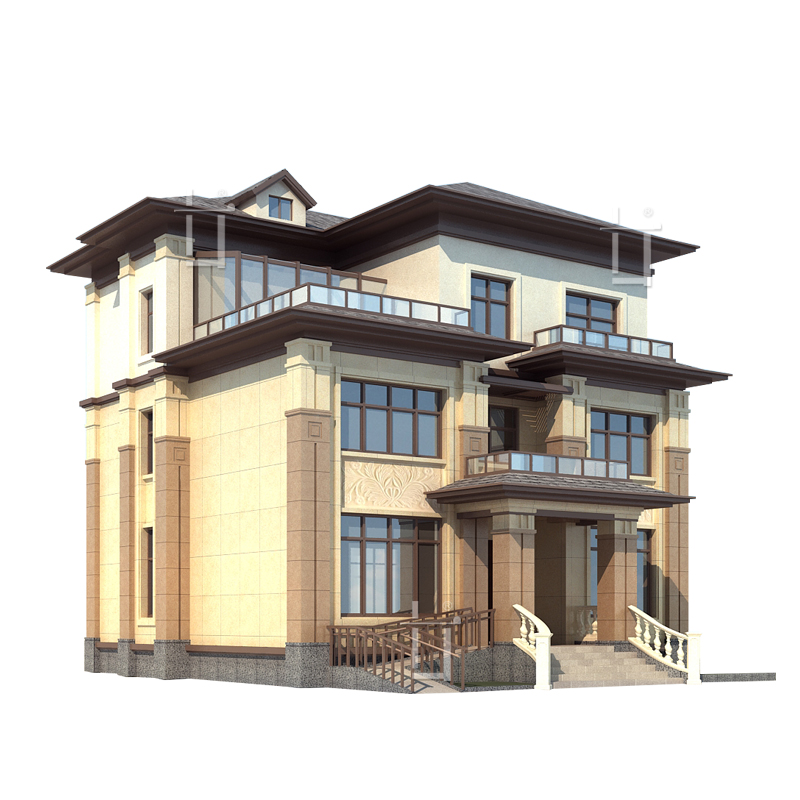 現代新中式鄉村風格兩層半別墅設計圖紙農村自建房三層施工效果圖