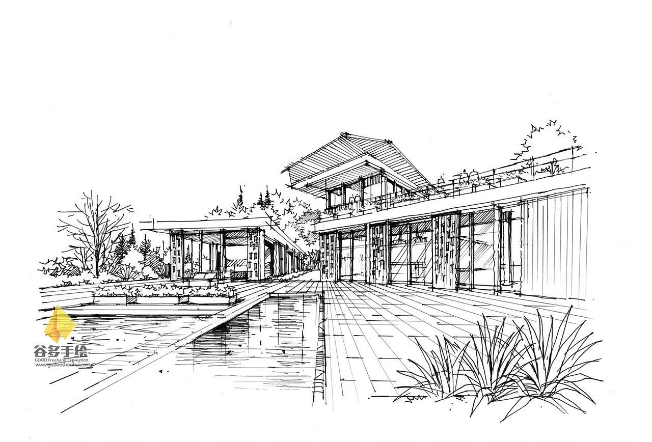 建筑手繪線稿|空間|建筑設計|谷多素筑人 