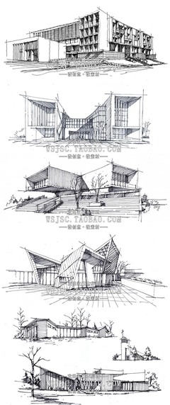 建筑高清手繪線稿 考研手繪與設(shè)計(jì)臨摹的必備素材